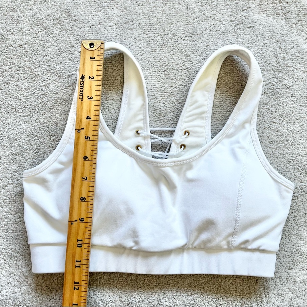 PRJON ATHLEISURE WHITE LACE UP BACK SPORTS BRA SIZE MEDIUM GYM ATHLETIC - Picture 7 of 7